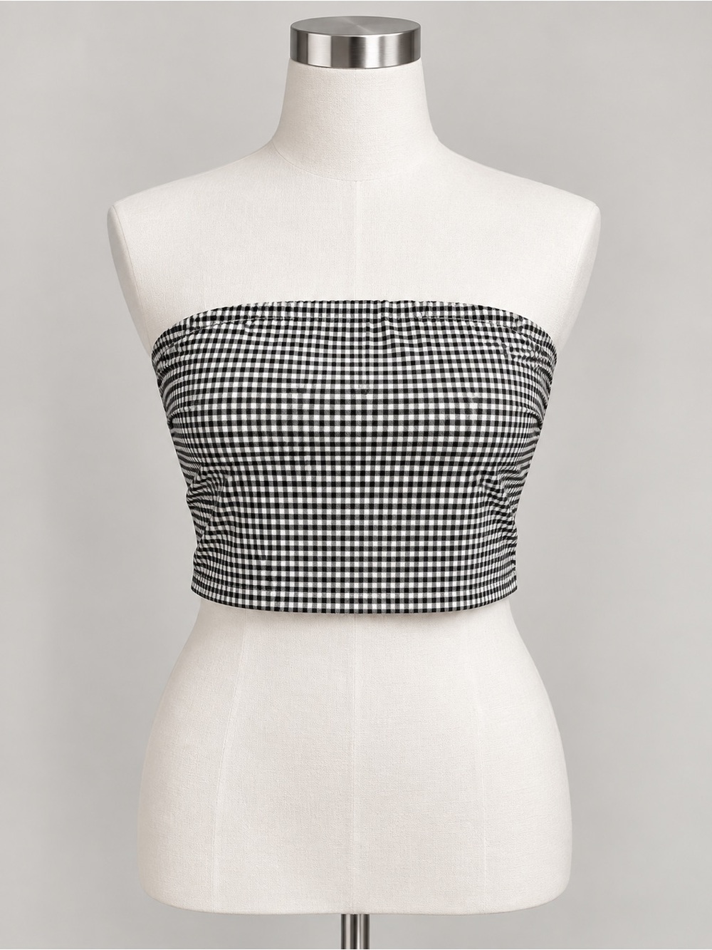 Honey Punch Women's Black & White Checkered Strapless Crop Top Size L